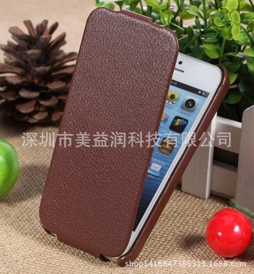 iPhone 5s 真皮荔枝纹竖翻手机皮套 复古优雅，2015 年新款，厂家直销的优质手机配件